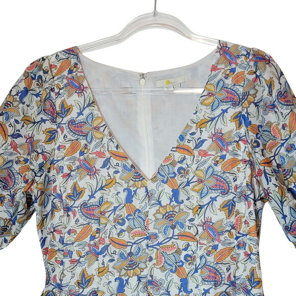 Boden Floral Paisley Print Midi Dress Full Skirt Short Sleeve Linen Summer 10L - Picture 3 of 16